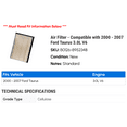 thumbnail image 2 of Air Filter - Compatible with 2000 - 2007 Ford Taurus 3.0L V6 2001 2002 2003 2004 2005 2006, 2 of 2
