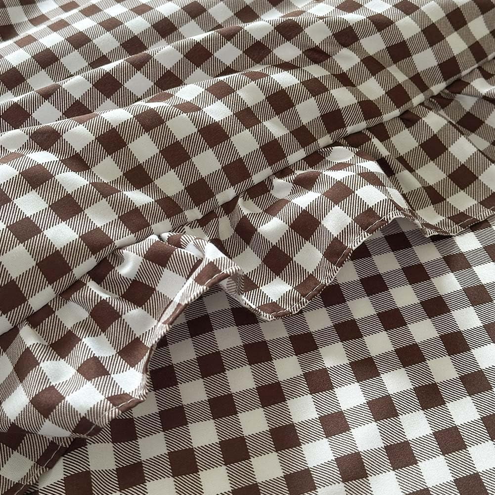 Mocha Gingham Ruffle Duvet Cover King Size, 3 Pieces Soft Pre-Washed Microfiber Checked Plaid Comforter Cover Set, Vintage Farmhouse Bedding Set(Mocha Gingham, King 104"x90")