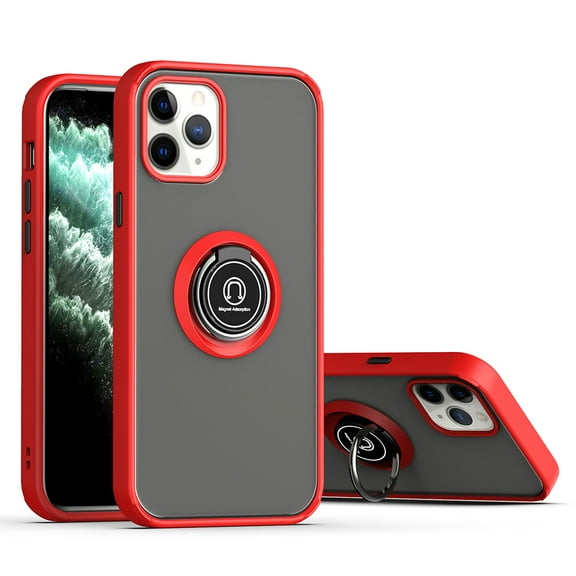 Apple iPhone 12 Pro, iPhone 12 /6.1" Phone Case with Ring Stand 360° Rotable Hybrid TPU   PC Armor Rubber Protective Metal Plate for Magnetic Mount Cover Frosted RED for Apple iPhone 12 /12 Pro