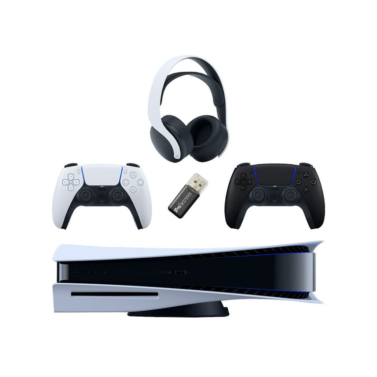 Sony Playstation 5 Digital Edition Console with Extra Blue Controller,  White PULSE 3D Headset and Surge Dual Controller Charge Dock Bundle 