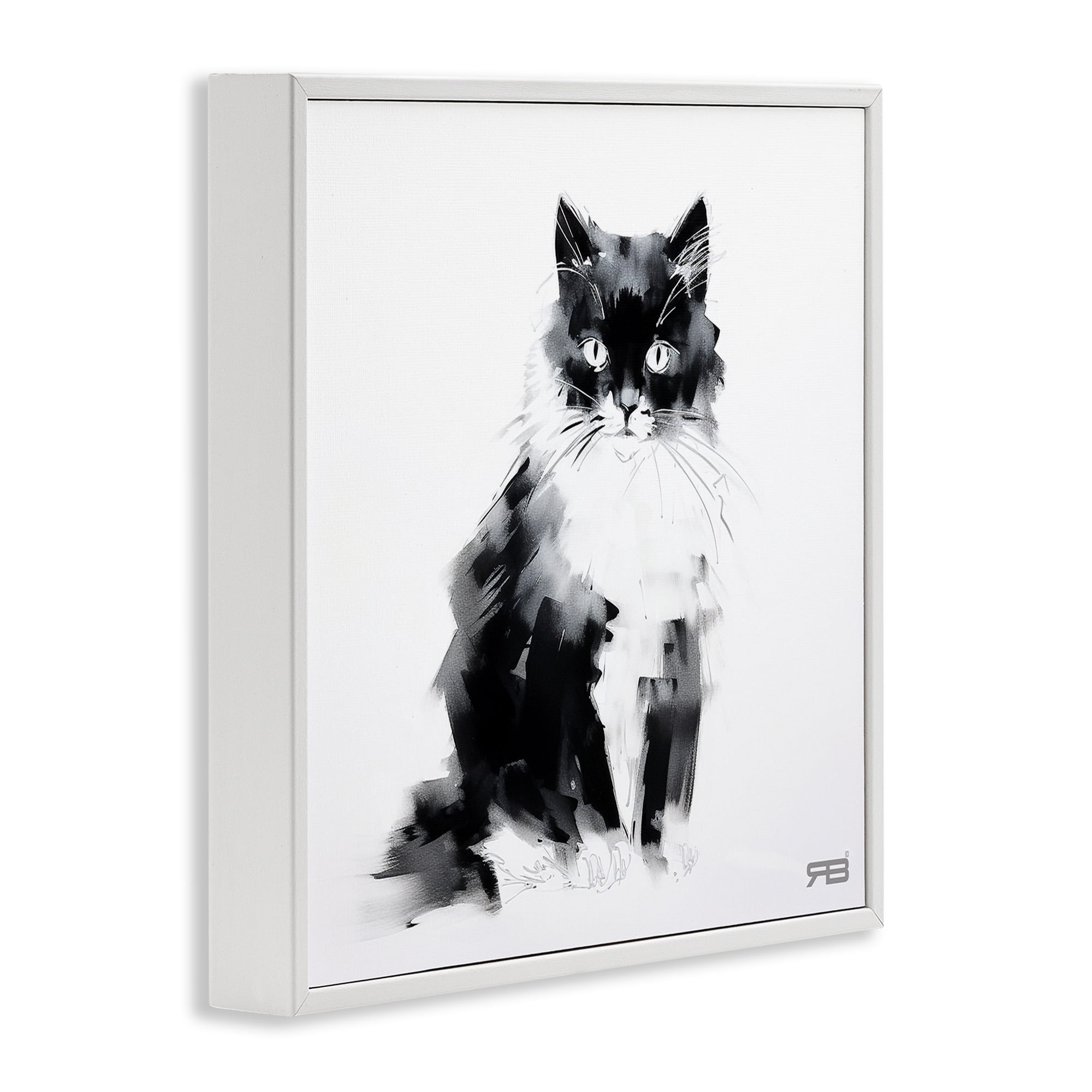 Stupell Industries Abstract Black & White Cat Animals & Insects Painting White Framed Art Print Wall Art, 24 x 24