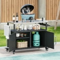 thumbnail image 3 of Harper & Bright Designs Outdoor Kitchen Island with Stainless Steel Tabletop, Metal Grill Cart Table with Storage Cabinet & Towel Rack, Outdoor Bar Cart with 4 Lockable Wheels for Outside BBQ, Black, 3 of 18