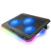Havit RGB Laptop Cooling Pad for 15.6-17 Inch Laptop with 3 Quiet Fans and Touch Control, Pure Metal Panel Portable Cooler (Black Blue)