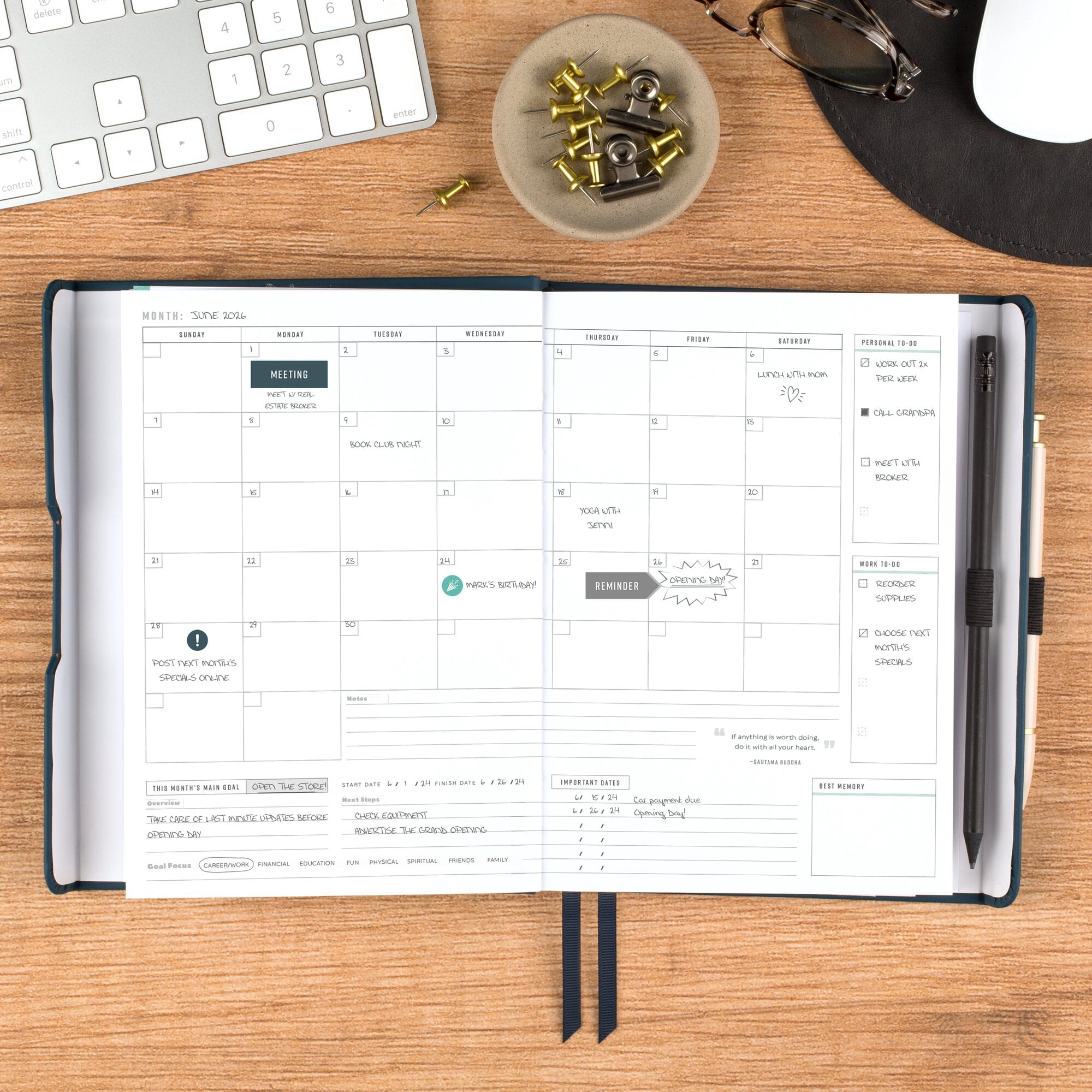 AT-A-GLANCE FOUNDATION GOAL SETTING Undated Weekly Monthly Planner Blue Small 5