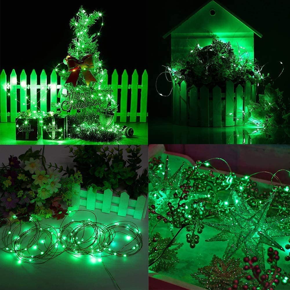 Green Solar Fairy Lights Outdoor Waterproof, 4 Pack Each 33ft 100 LED Solar String Lights, 8 Modes Silver Wire Solar Twinkle Lights for Halloween Christmas Patio Garden