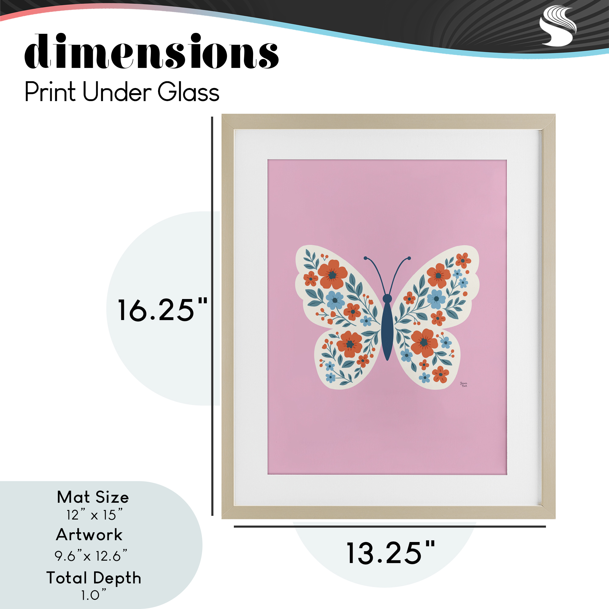 Boho Pink Floral Butterfly Birch Framed Print Under Glass, design by Jessica Beck