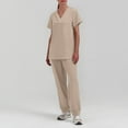 thumbnail image 4 of Medical Scrub Set for Women, Modern V-Neck Scrub Top & Jogger Scrub Pants with Multi Pockets Professionals Soft Stretch Athletic Nursing Uniform Workwear (Beige), 4 of 4