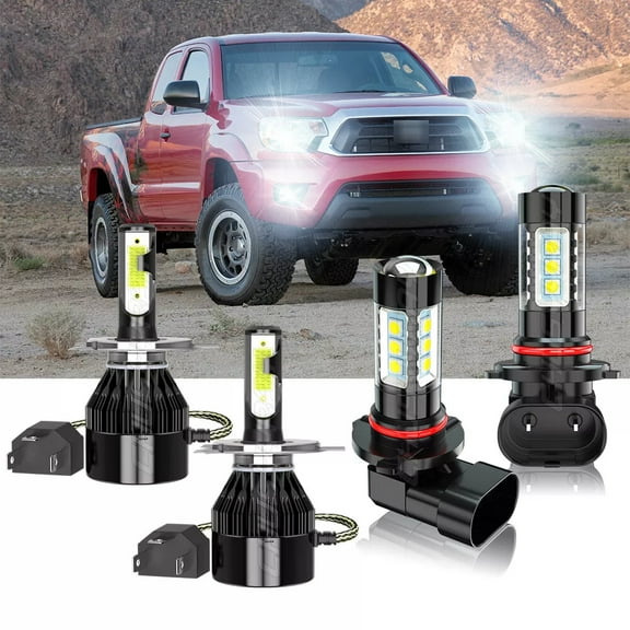 For Toyota Tacoma 2005-2011 - 4Pcs LED Headlight High Low Beam Fog Light Bulbs Kit 6000K White