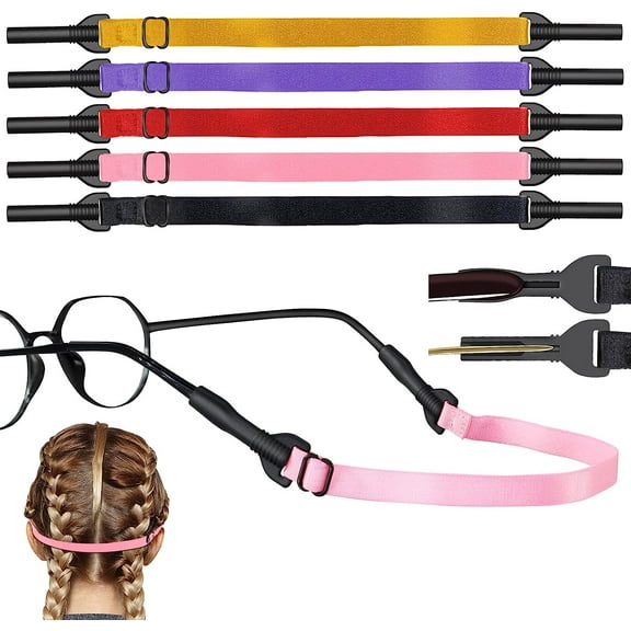 Glasses Strap,Adjustable Eyeglasses Strap 5PCS Anti-Slip Sunglasses Strap for Men Women, Eye Glasses Straps Kids Glasses Strap Sports (8.7-22inch, Black/Pink/Yellow/Purple/Red)