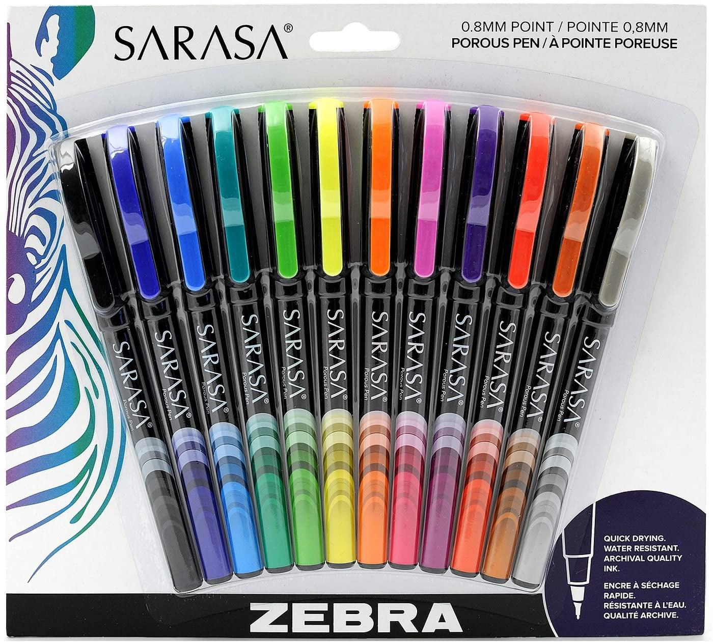 Zebra Pen Sarasa Porous Fineliner Pen, 0.8mm, Metal Reinforced Tip