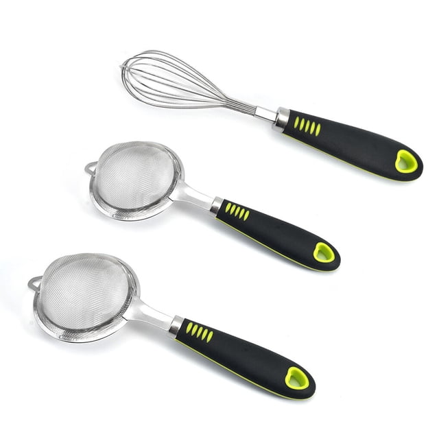 Maytalsory 3 Pieces Mesh Sieve Non-Slip Egg Beater Sifters Kitchen Baking Cookies Cooking Gadget Household Tools Accessories