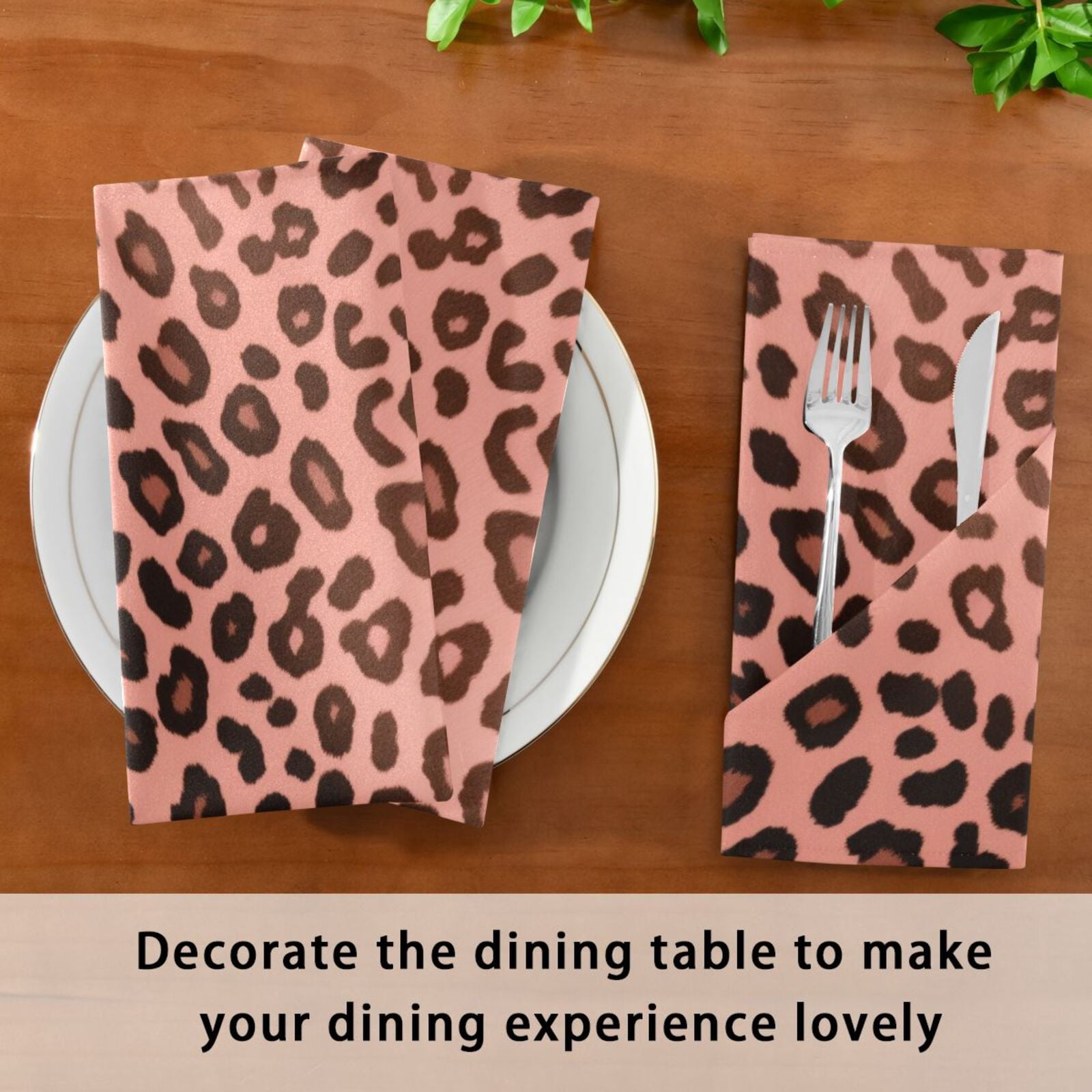 JSTEL Leopard Cheetah Prints Rose Gold Cloth Napkins Set of 6, 20x20 Inch Washable and Reusable Napkin for Decoupage Dinner Party Everyday Use
