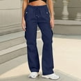 thumbnail image 2 of Sewkxo women Cargo Work Pants Fashion Drawstring Elastic Waist Trouser Spring Summer Straight Fit Loose Work Pants Multi Pockets,Blue S, 2 of 4