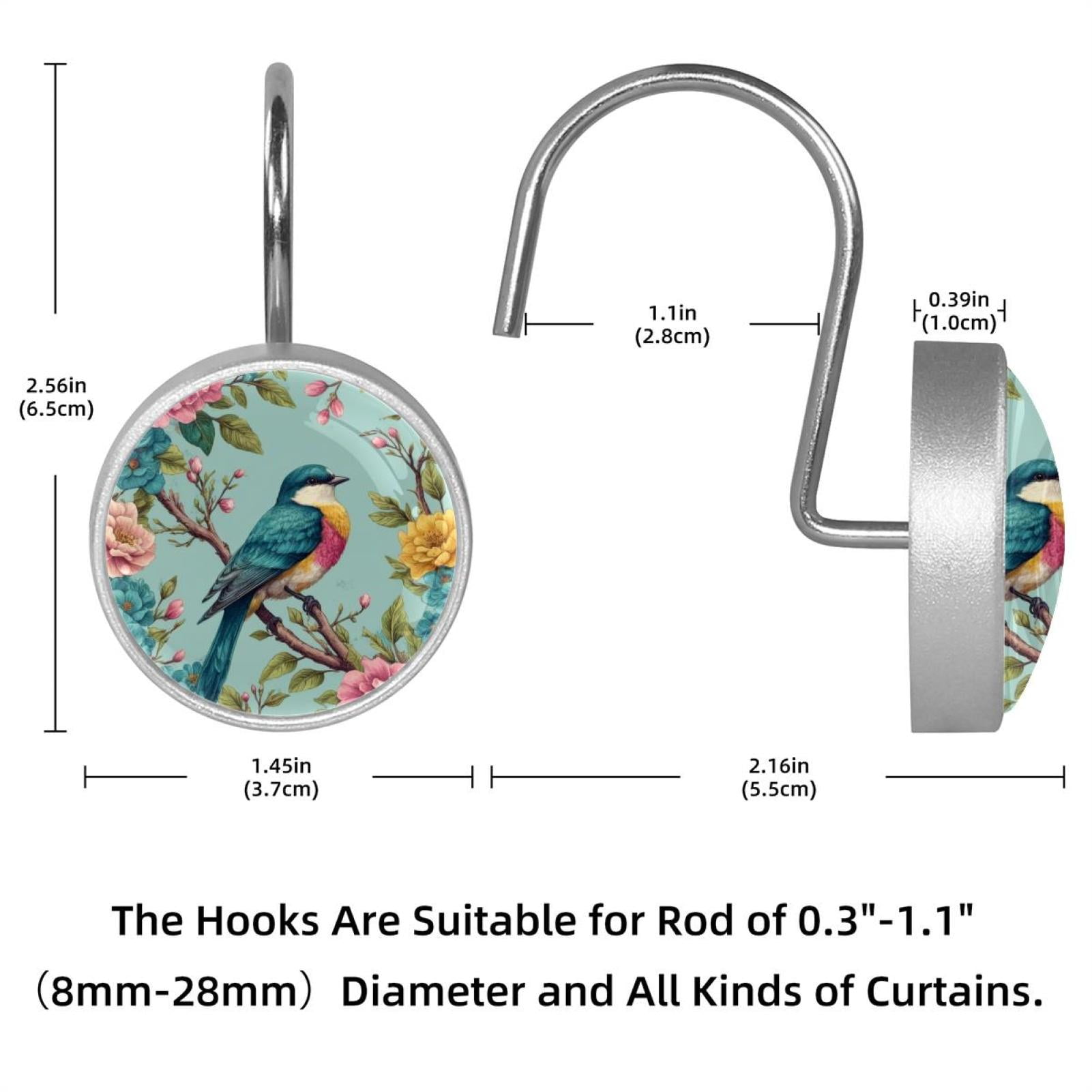 Imobaby 12 Pcs Metal Shower Curtain Hooks Rust Proof for Shower Curtain Liner - Colorful Flower Clusters Magpies