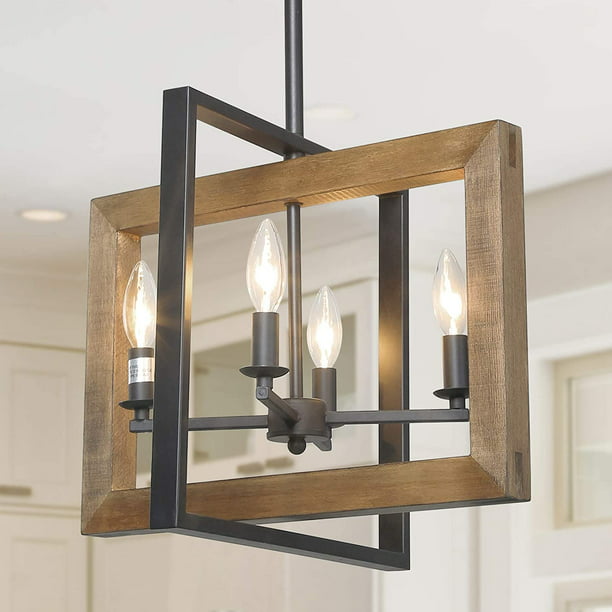 Lnc Farmhouse Chandelier Black Metal Finish And Rustic Wood Kitchen
