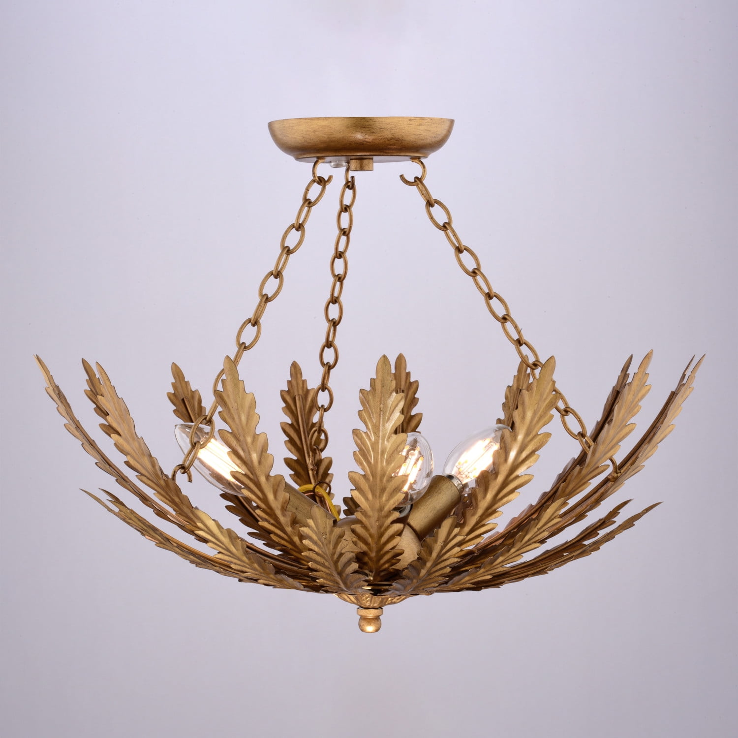 Ozette 18-in W Heritage Gold Semi Flush Mount Ceiling Light Fxiture with Leaf Motif