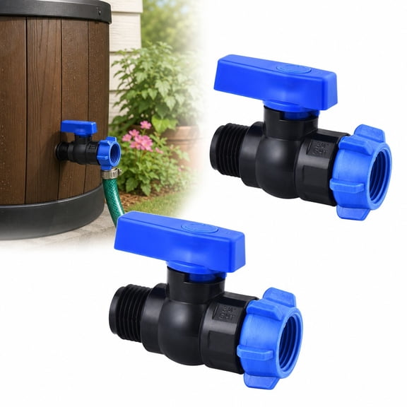 3/4'' Rain Barrel Spigot Kit, 2pcs PVC Garden Hose Shut Off Valve with Bulkhead Fitting, Rain Barrel Diverter Kit for Water Tanks, Aquariums, Garden Barrel