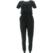 AnyBody Cozy Knit Button Front Jumpsuit Black S NEW A367677