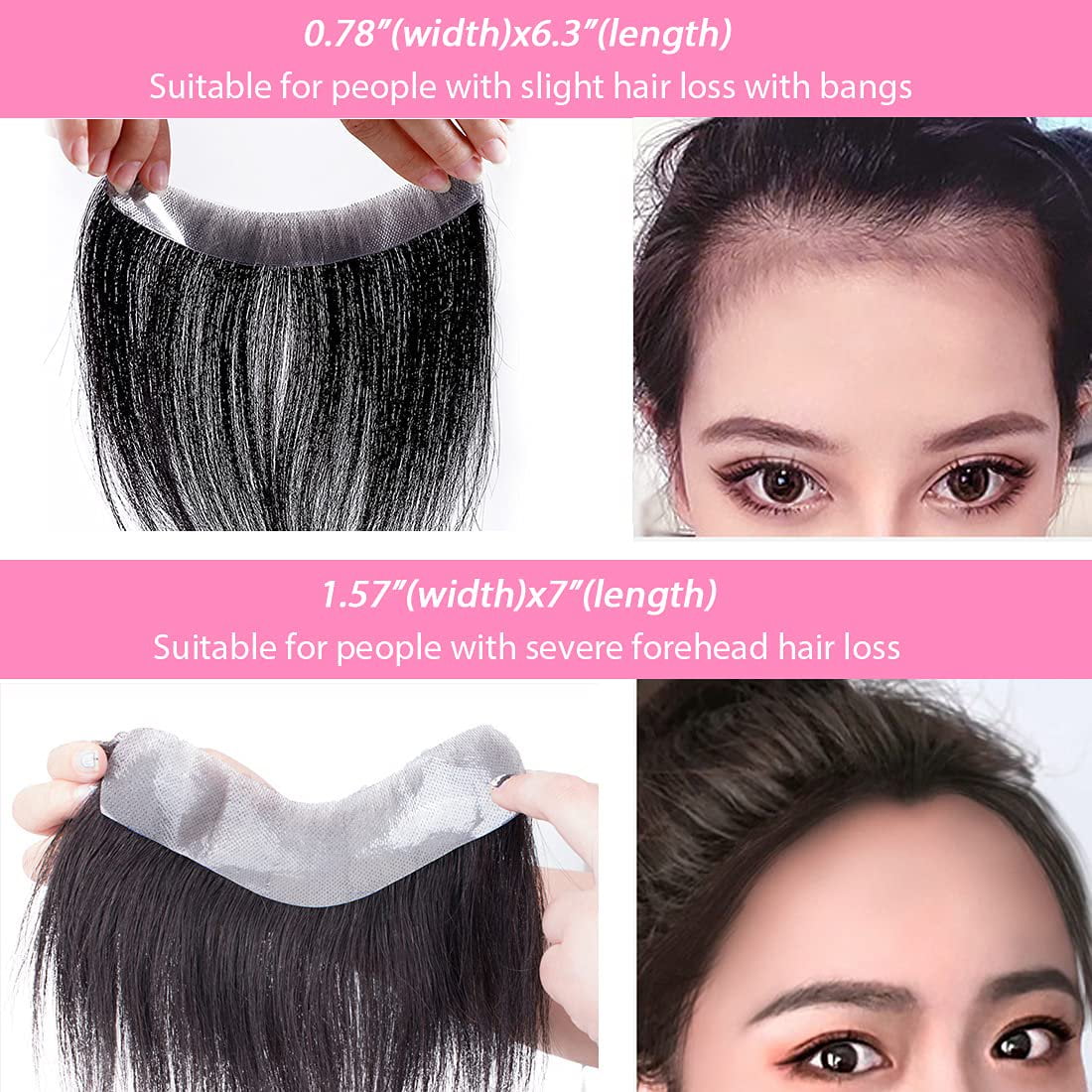 viviaBella Frontal Hairpiece for Women Natural Black Hair Extension Hairline Loss Straight Tape in Human Hair Toppers Replacement Toupee (0.78"x6.3" 6inch Length,Natural Black)