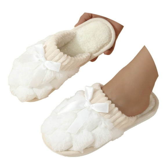 Slippers for Women,Ladies Fashion Winter Warm Solid Color Headed Flat Bottom Slippers,Womens Slippers,White,8.5