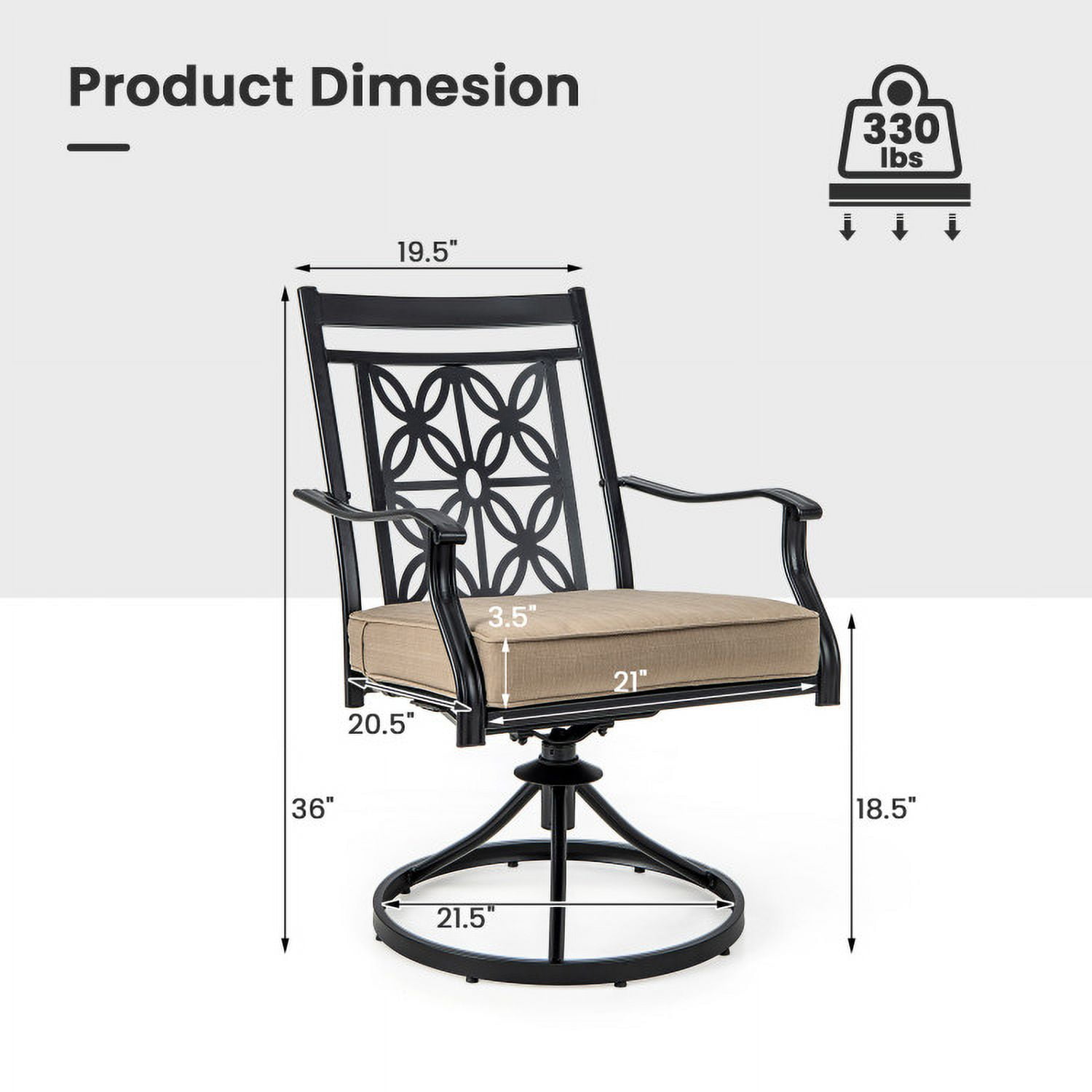 Aimee Lii 2 Pieces Patio Swivel Chairs with Blossom Pattern Backrest and Cushions, Outdoor Patio Set, Black Aimee Lii 2 Pieces Patio Swivel Chairs with Blossom Pattern Backrest and Cushions, Outdoor Patio Set, Black
