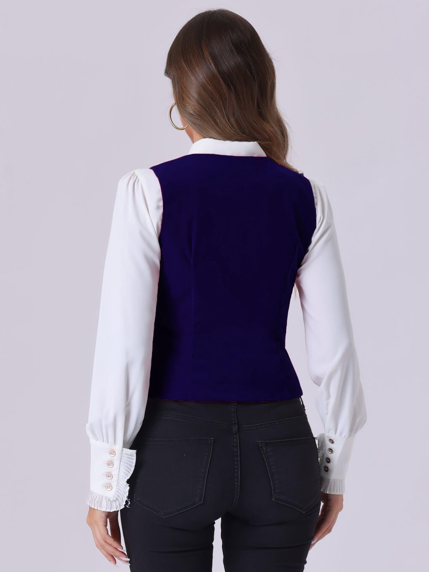 DARING DIVA Women's Vintage Velvet Vest Button Down Steampunk Waistcoat S Royal Blue