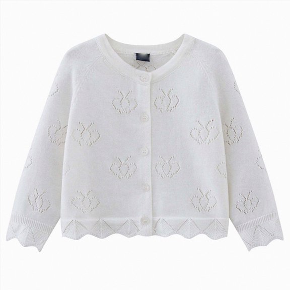 CAUYDY Infant Baby Girl Cardigan Button Down Knit Fall Sweatshirt Toddler Lightweight Sweater Cardigan for Baby Girl(L101-White,9-12 M)