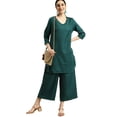 thumbnail image 1 of eloria Women's Fashion Solid Palazzo Kurti With Bottom, Fabric : Cotton, Color : Teal, Size : X-Large, 1 of 8