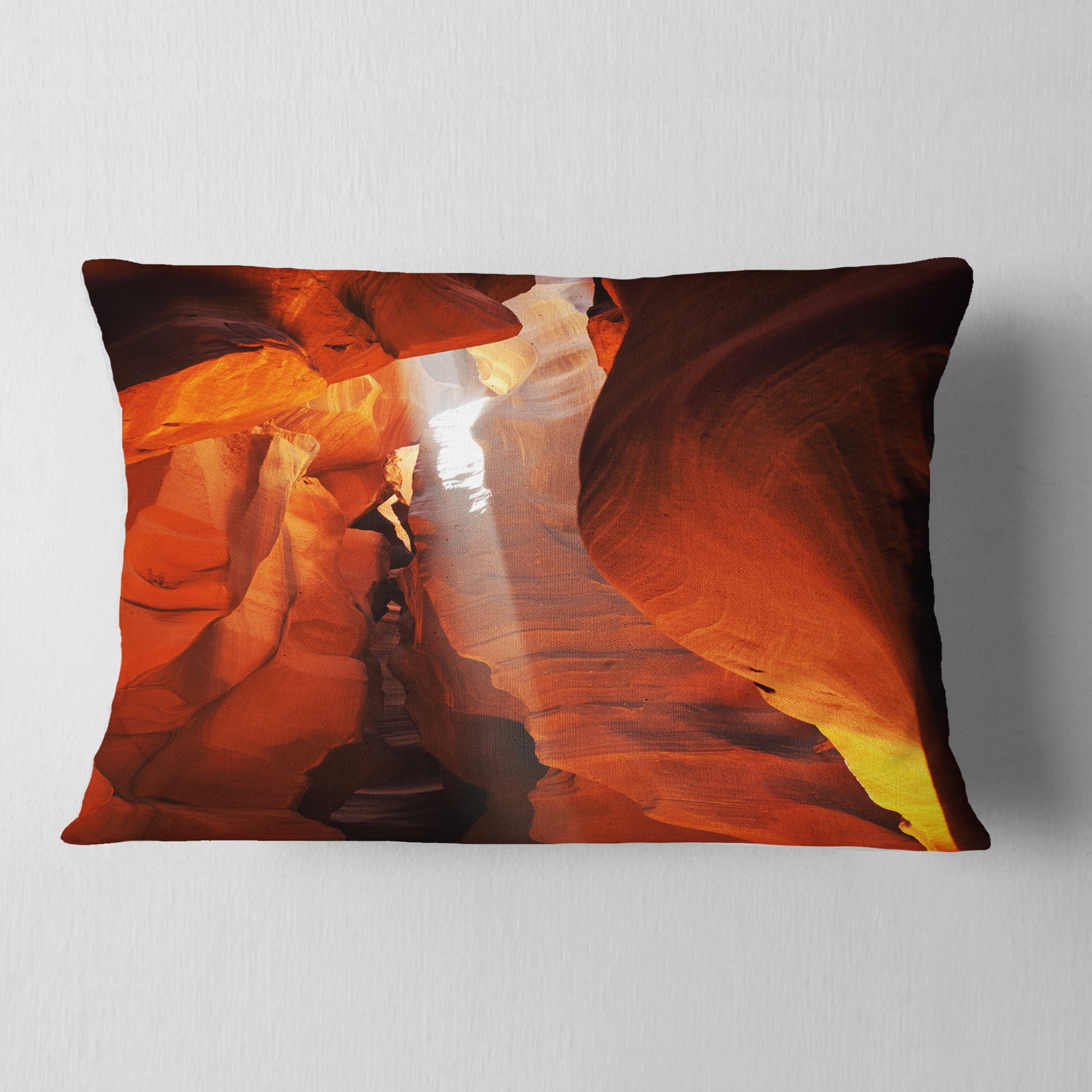 Designart Antelope Canyon in Sunlight Rays - African Landscape Printed Throw Pillow - 12x20