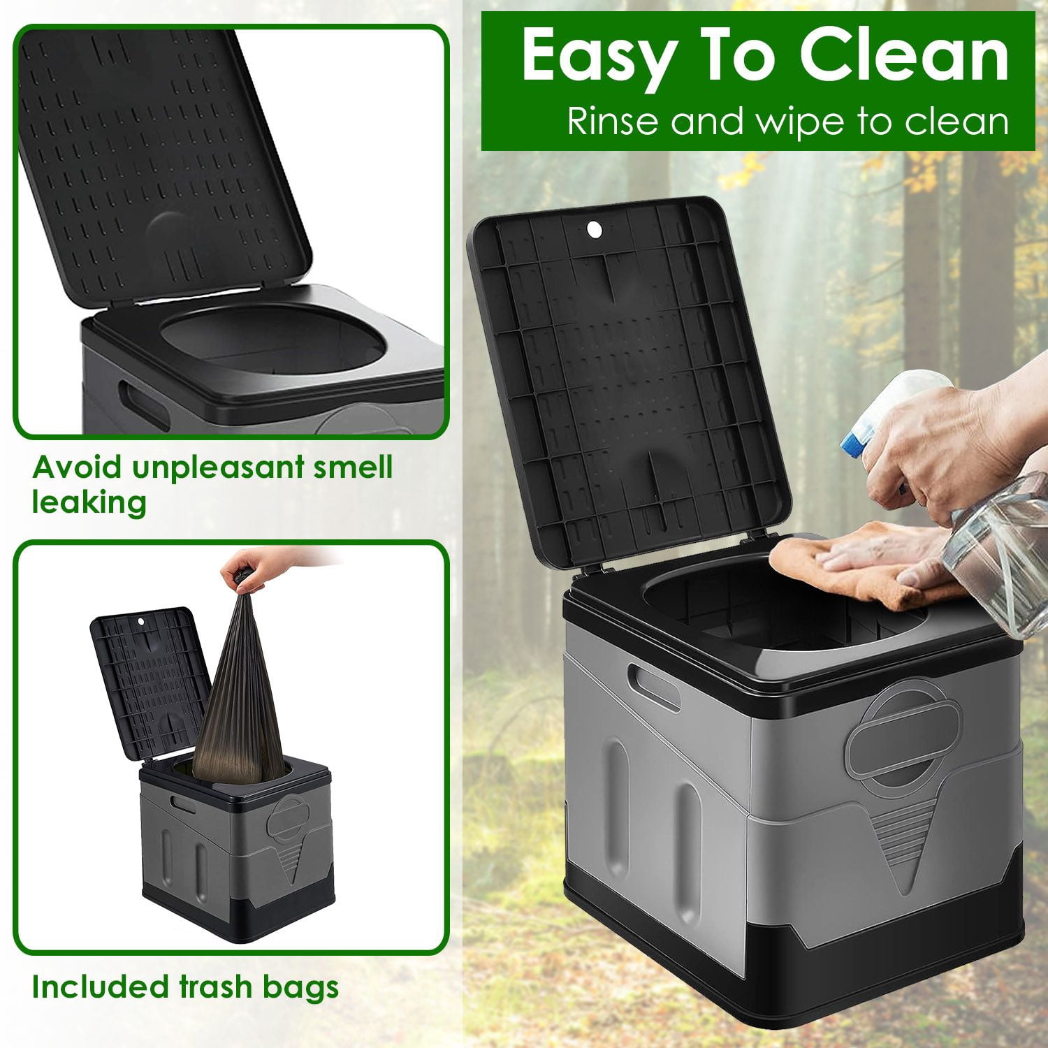 Portable Toilet with Carry Bag, Foldable Toilet with Lid Trash Bags for Car Indoor Outdoor Commode Travel, Camping, Tent, Hiking, Boating
