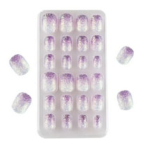 24 Pieces Kids Press on Nails Pre-glue Children False Nails Stick on Short Full Cover Artificial Fake Nails Glitter Acrylic Nail Tips for Little Girls Gift Nail Art Designs - Gradient purple