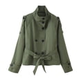 thumbnail image 1 of Women's Cape Poncho, Solid Color Stand Collar with Button & Belt Detail, Fashion-Forward Statement Piece for Fall & Holiday Events.GreenS, 1 of 4