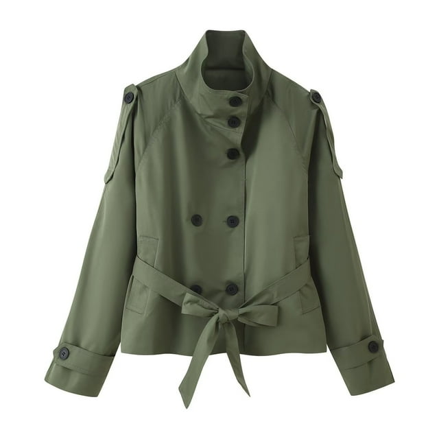 Women's Cape Poncho, Solid Color Stand Collar with Button & Belt Detail, Fashion-Forward Statement Piece for Fall & Holiday Events.GreenS