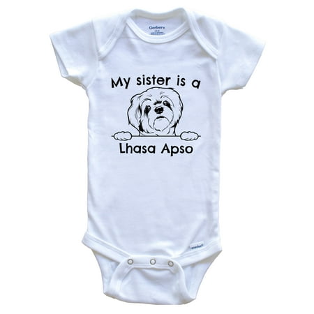 

My Sister Is A Lhasa Apso Cute Dog Breed One Piece Baby Bodysuit