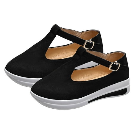 

Women s Tassel Round Toe Flat Pumps Thick Bottom Buckle Strap Casual Beach Shoes Womens Casual Shoes