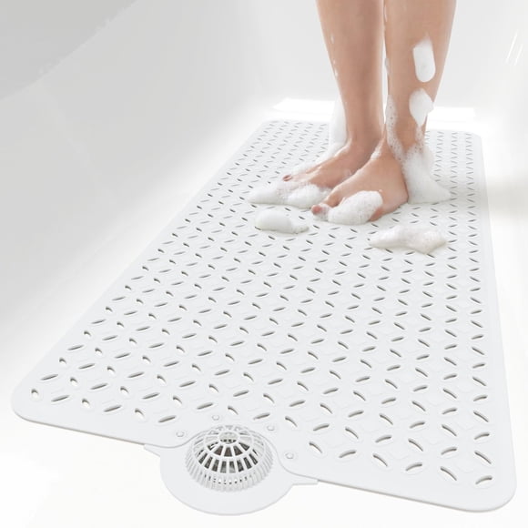 Alfombra de baño OTHWAY antideslizante para bañera de 99 x 43 cm con recogedor de pelo, color blanco