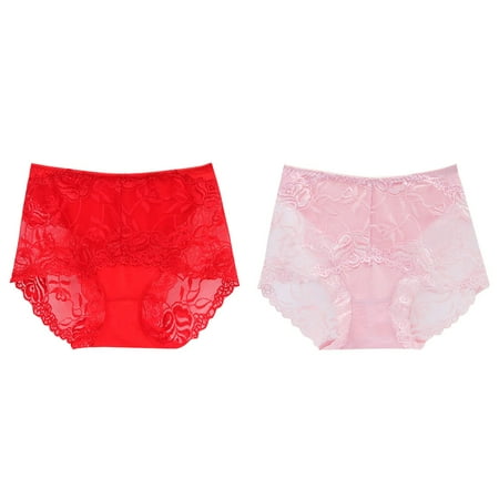 (2-Pack) Kcodviy Womens Mid High Waist Cotton Thongs for Women Pack Size 9 Lace Panties Transparent Panties Women Pack Seamless Large Size Womens Underwear Seamless Bikini with Lace Lift Br