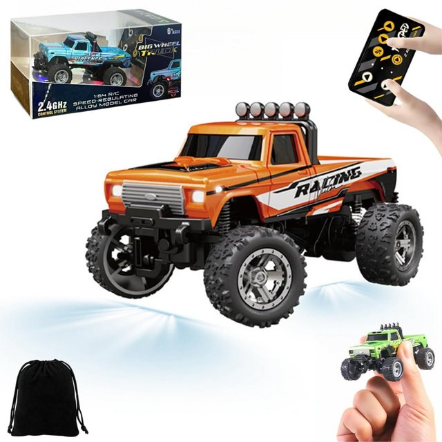 HAOAN Mini Rc Monster Truck 1/64 Scale Monster Truck Remote Control Car with Lights 2.4Ghz Remote Control Rechargeable Mini Monster Truck Rc Alloy Rc Semi Truck Speed Adjustable