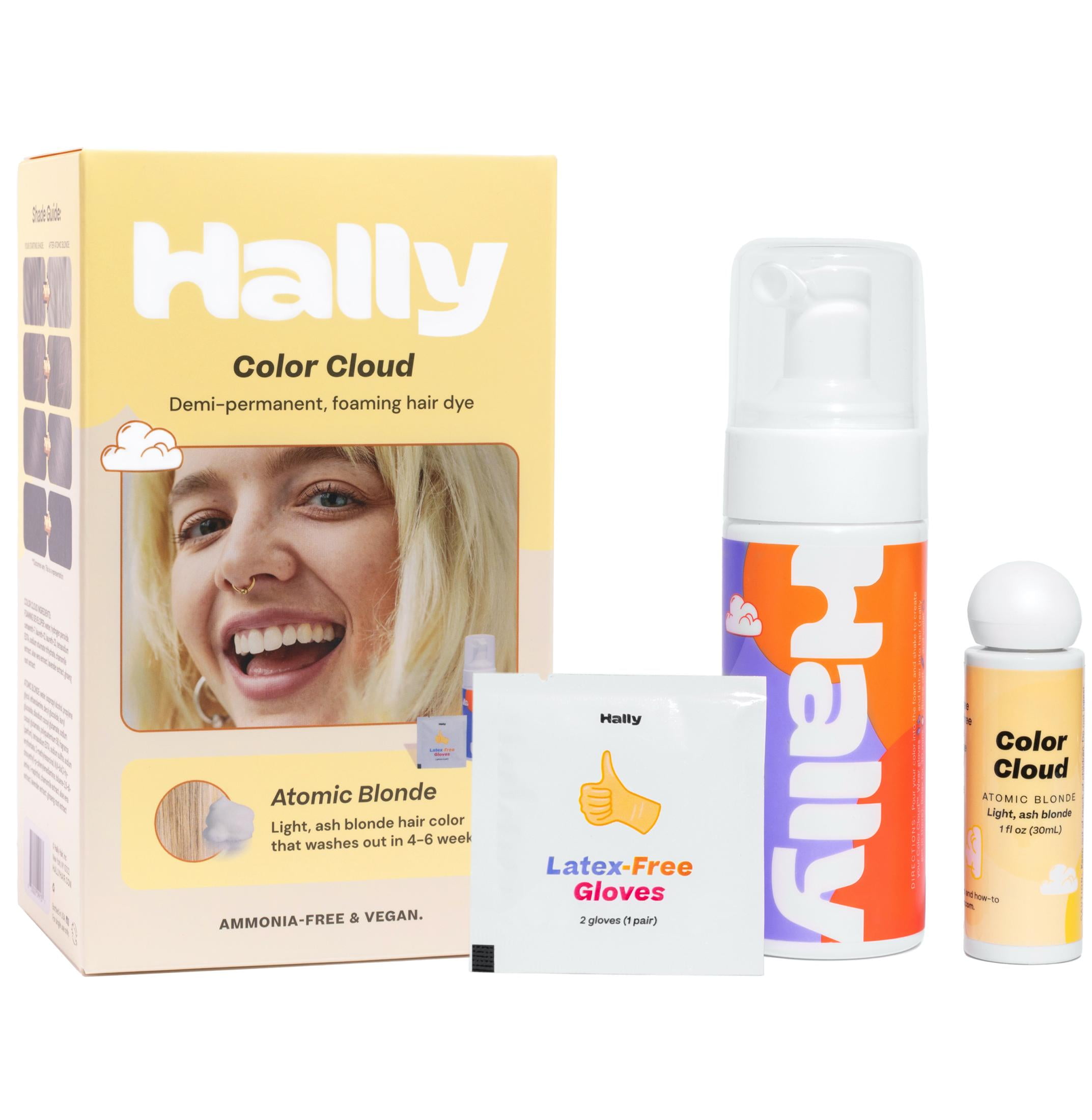 Hally Hair Color Cloud Demi Permanent Hair Dye, Atomic Blonde, 2.5 Oz