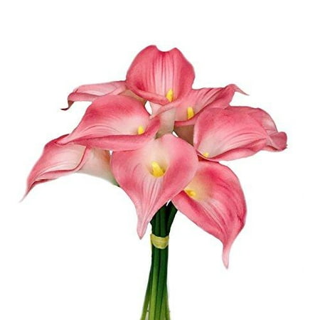 - 9 Blooming Large Calla Lily With Long Stem Beautiful Keepsake Artificial Flower (PINK)