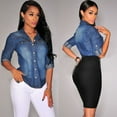 thumbnail image 2 of Women Denim Blouse Spring Long Sleeve Loose Slim Fit Shirt Female Tops, 2 of 8