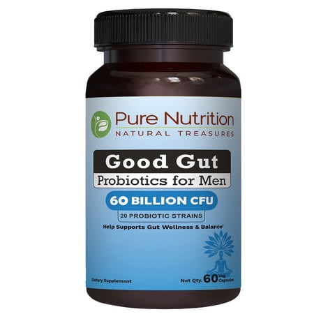 Pure Nutrition Good Gut Men's Probiotics 60 Billion CFU, 20 Strains | 60 Caps | Probiotics for Men with Organic Prebiotic Blend | Once Daily | NON GMO | Gluten Free