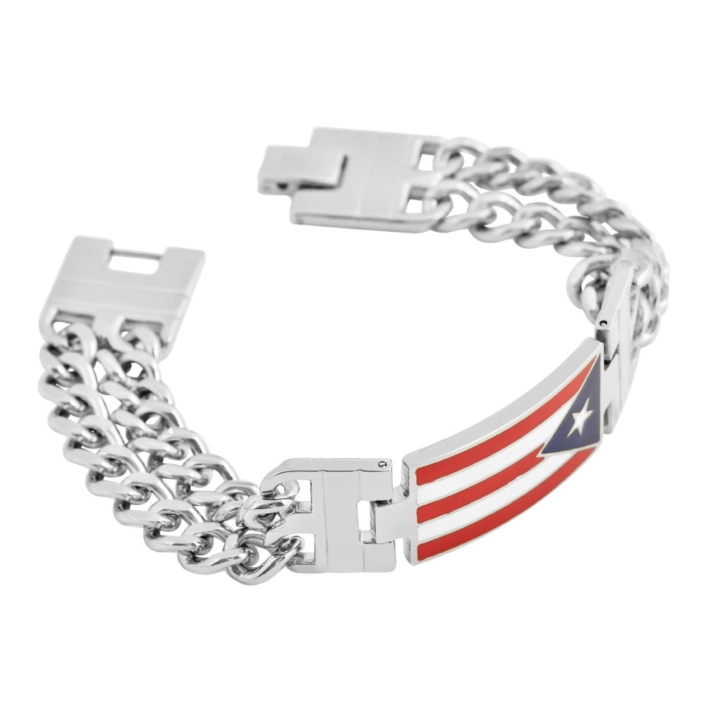 Men's Stainless Steel Puerto Rico Flag Link Bracelet, 8.5 Inches
