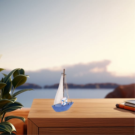 OULII Mini Wooden Sailboat Figurine Multi Color Nautical Decor for Home and Beach Vintage Style 9.5 Inch