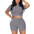 thumbnail image 5 of REORIAFEE Sets for Women Casual Date Night Outfit Women's Sportswear 2 Piece Set Workout Short Sleeve Exercise Zipper Yoga Clothes Gray S, 5 of 6