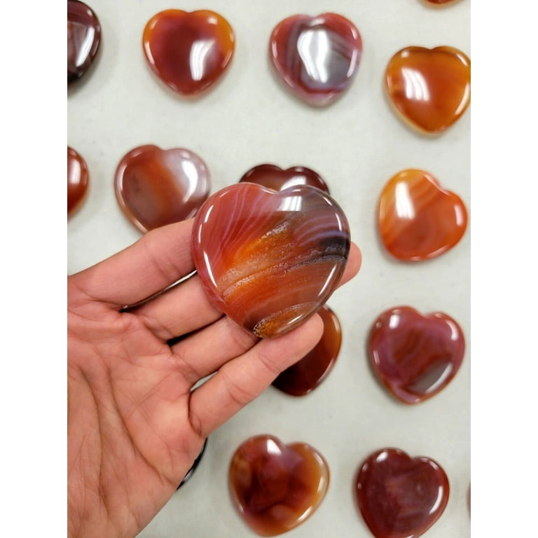 Carnelian Agate Heart Palm Stones Polished Crystal Worry Stone