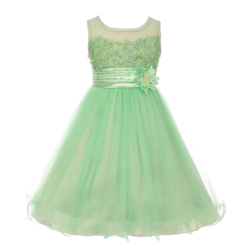 Girls Lime Green Pearl Coiled Mesh 