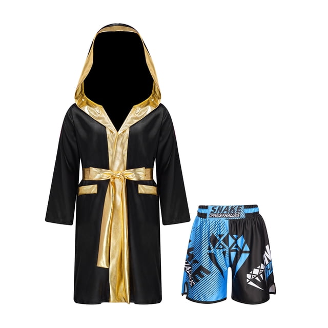 Fldy Tenues de Boxe pour Garçons, Ensemble Robe à Capuche en Satin Métallique et Shorts, Robe de Fête Déguisement B5 8