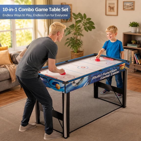 Combo Game Table, 10 in 1, includes table tennis, basketball, soccer, hockey, billiard, darts, blue