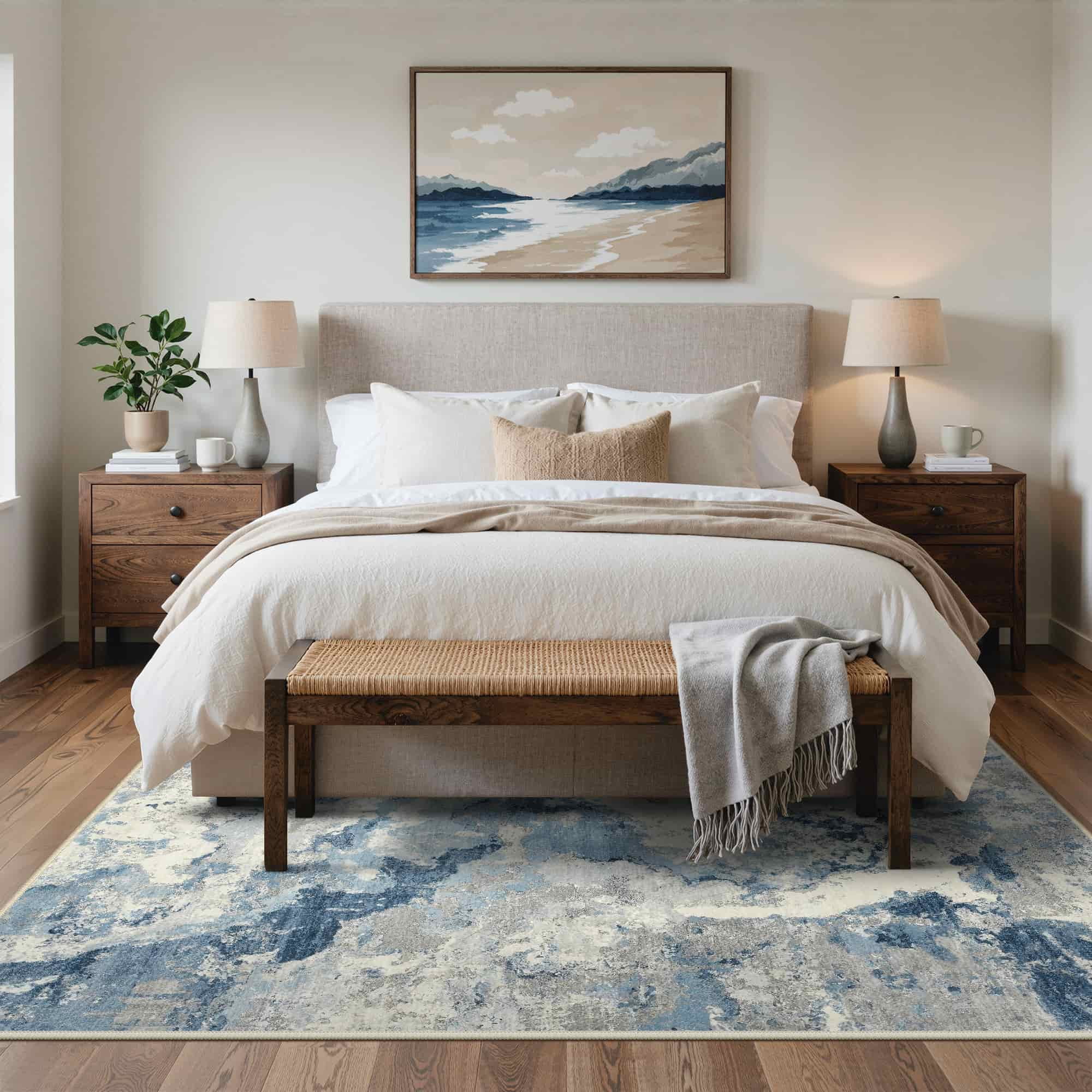 KUETH 3×5 Area Rug Washable for Living Room, Large Blue Print Pattern Modern Abstract Soft Non Slip Low Pile Indoor Rug, Bedroom, Dinning Room